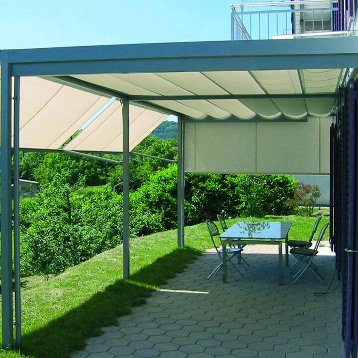 Sonnen-Regenpergola mit Fallarmmarkise