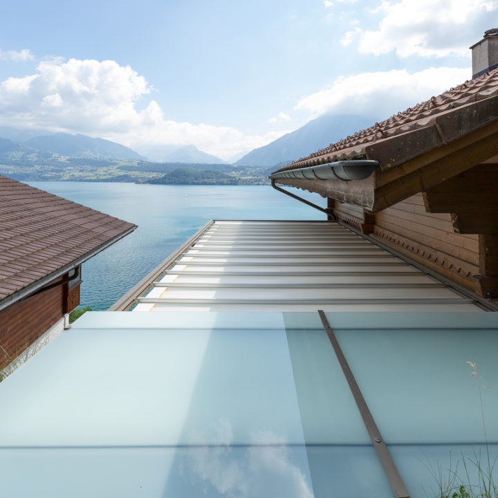 sicht von oben pergola mit glasdach als schutz